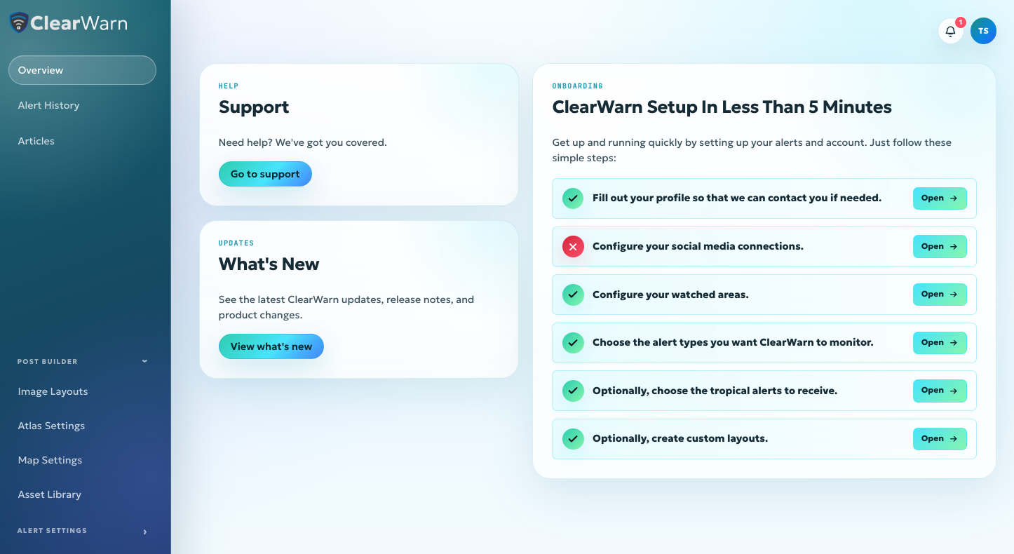 ClearWarn dashboard