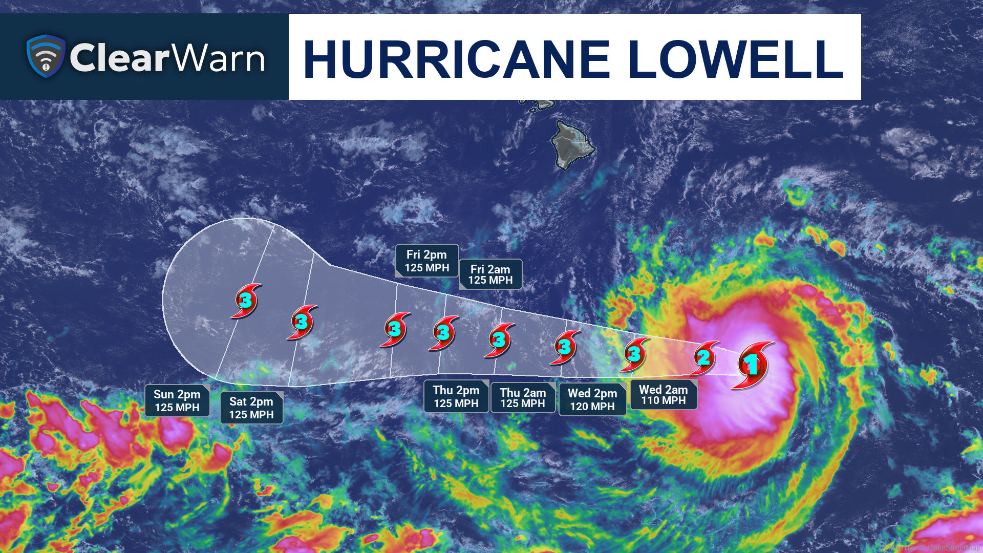 ClearWarn Hurricane Lowell forecast cone image example