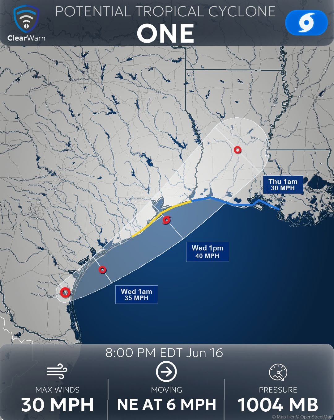 ClearWarn tropical alert image example.