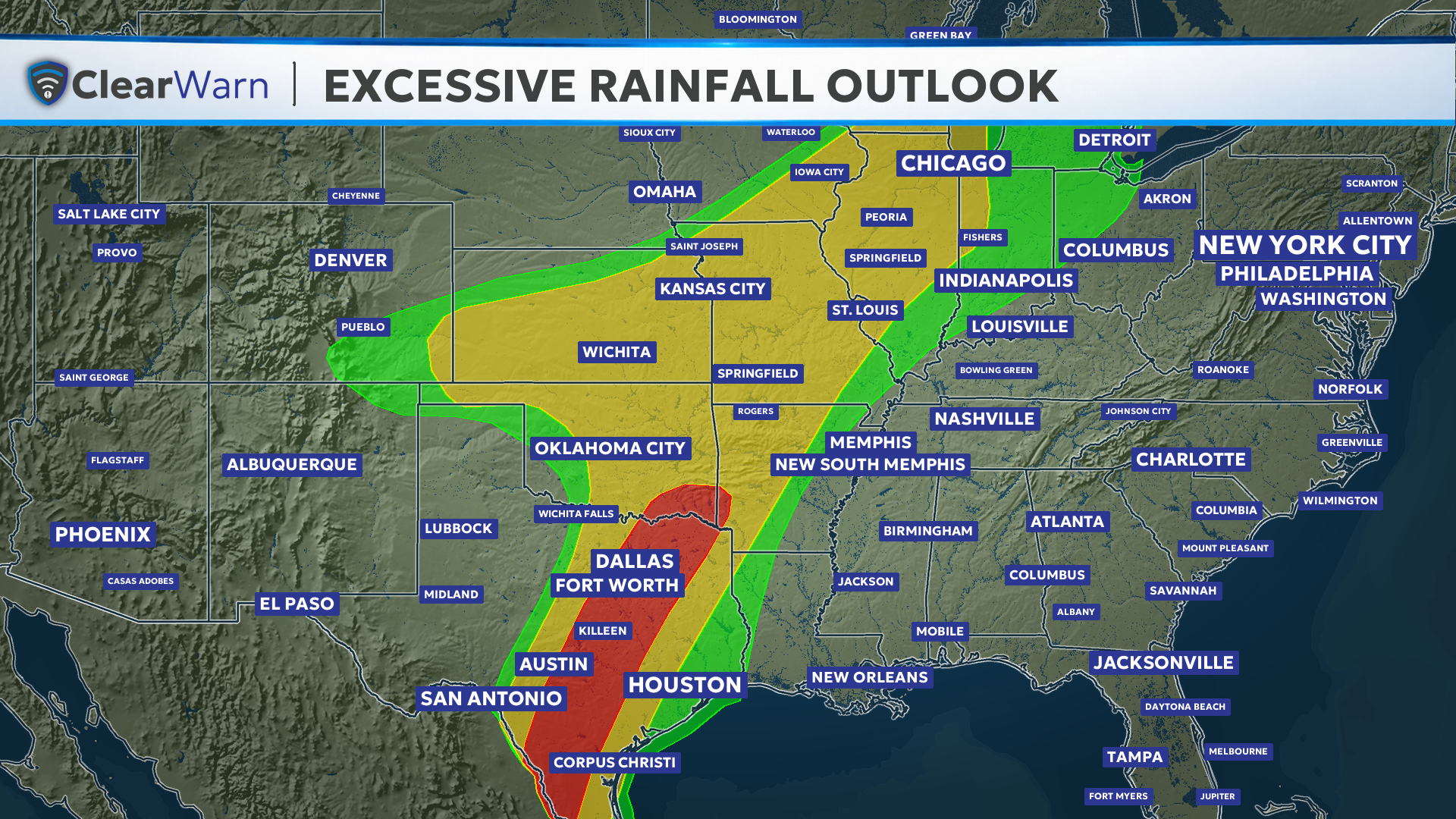 Branded WPC excessive rainfall outlook graphic produced with ClearWarn.